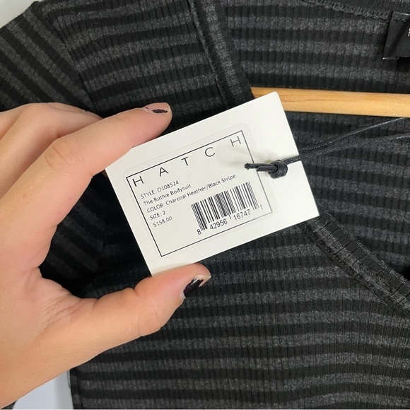 HATCH The Ruthie Long Sleeve Charcoal Heather Black Stripe Bodysuit Sz 2/M NWT - Picture 9 of 16